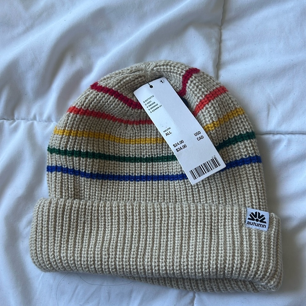 NWT urban outfitters beanie beige/rainbow beanie